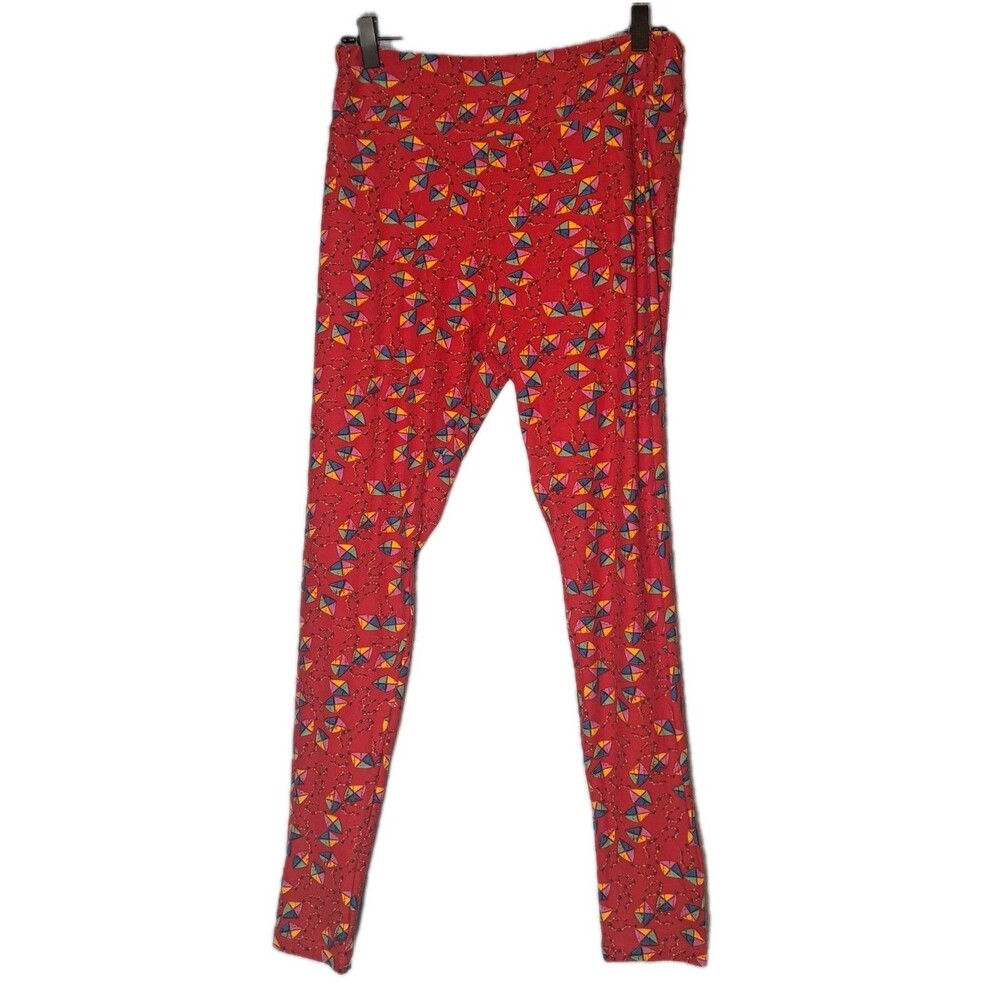 LuLaRoe TC Leggings Red Kite Print Tall Curvy Womens Plus Size Pants Bottoms
